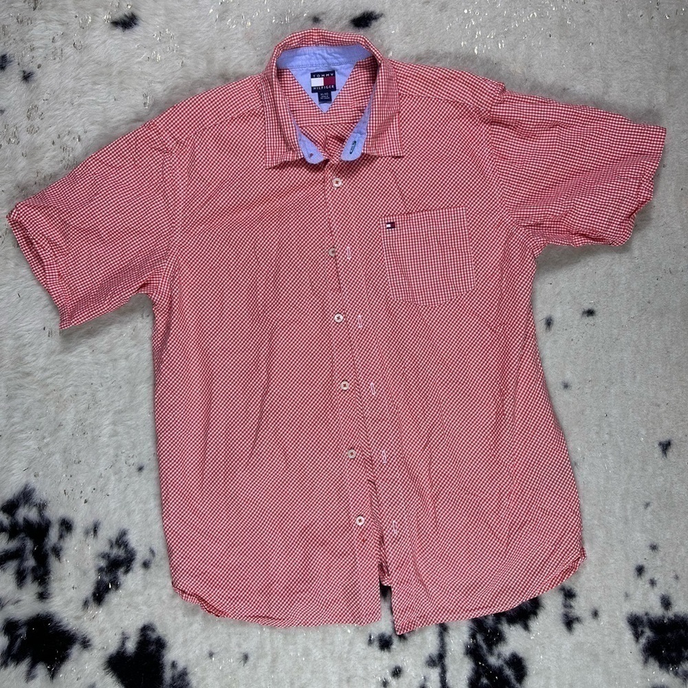 Tommy Hilfiger Men’s Orange Button Down Short Sleeve Shirt Size XL